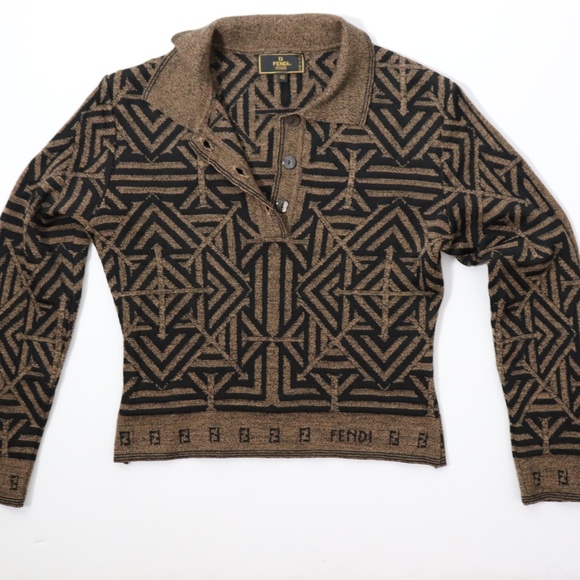 Fendi Sweaters - Fendi Small Brown Black Vintage Sweater Rare Print